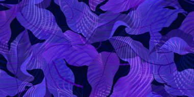 Tropikal yapraklı, kusursuz bir şekil. Lüks altın ve mavi, pembe, blackbac kground. Tekstil, duvar kağıdı, web sitesi, ambalaj kağıdı, Hawaii tarzı gömlek için egzotik botanik tasarımı