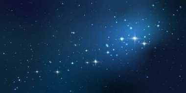 Astroloji, yatay yıldız evreni arka planı. Yıldızlı gece gökyüzü, nebula ile parlayan mavi uzay. Sonsuz uzayda Samanyolu Galaksisi. Duvar kağıdı, web sitesi, baskılar, kapak şablonu için vektör ilülasyonu