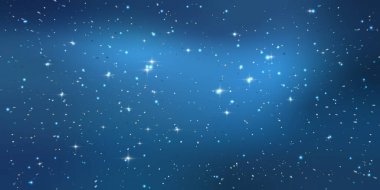  Astroloji, yatay yıldız evreni arka planı. Yıldızlı gece gökyüzü, nebula ile parlayan mavi uzay. Sonsuz uzayda Samanyolu Galaksisi. Duvar kağıdı, web sitesi, baskılar, kapak şablonu için vektör ilülasyonu