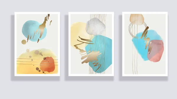 Conjunto Moderno Aquarela Minimalista Ilustrações Pintadas Mão Abstratas Composições Abstratas — Vetor de Stock