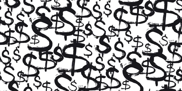 Бесшовный Узор Символов Долларовой Валюты Черно Белый Векторный Фон Признаками — стоковый вектор