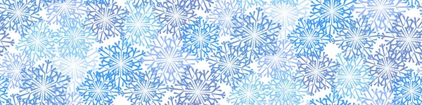 白い上に様々な複雑な輝く青い雪の結晶と美しいシームレスなクリスマスの背景 モダンなフラットデザイン 休日の壁紙 冬の無限の背景 雪片シームレスパターン ベクトル — ストックベクタ