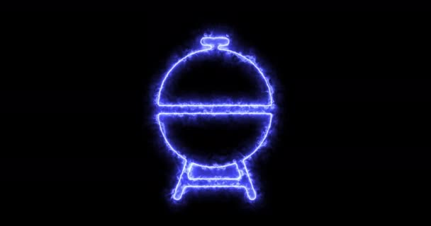 Žhnoucí Neonová Čára Ikona Grilu Grilu Animovaný Červený Symbol Neonu — Stock video