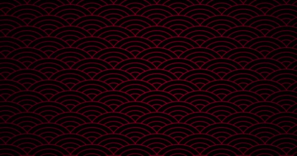 Animasyon Geleneksel Japon Dokusu Oriental Geleneksel Geometrik Kırmızı Desen Siyah — Stok video