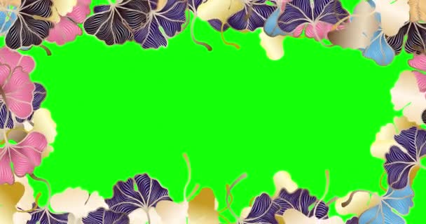 Animated Beautiful Flying Ginkgo Biloba Leaves Pattern Frame Colorful Leaves — Stock Video