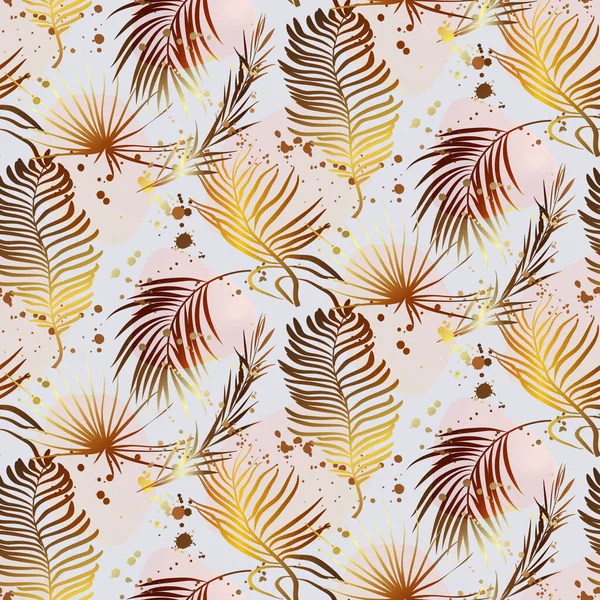 Красивый Бесшовный Векторный Цветочный Фон Пальмовыми Тропическими Листьями Абстрактными Формами — стоковый вектор