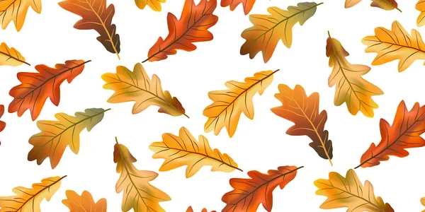 无缝图案 色彩艳丽的橡木秋天叶子 在白色的背景上隔绝 图形设计秋天的象征 红色橙色 秋天干枯的叶子 秋叶季节背景 — 图库矢量图片