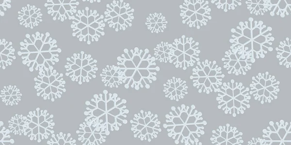 グレーの様々な複雑な大小の雪の結晶と美しいシームレスなクリスマスの背景 モダンなフラットデザイン 休日の壁紙 冬の無限の背景 雪片シームレスパターン ベクトル — ストックベクタ