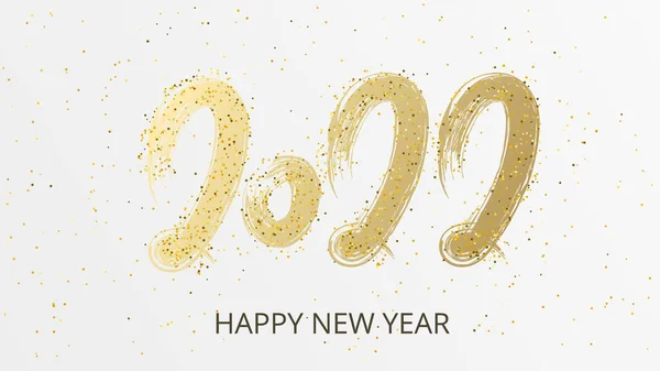 2022 Happy New Year Handwritten Calligraphy Golden Text Lettering Paint — Stock Vector