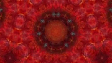  Soyut renkli Kaleydoskop süsü. Merkezden yayılan çok renkli şekil ve desenlerin bilgisayarlı hareket grafikleri. Kusursuz döngüler, fraktal animasyon, kaleydoskop. 4k grafik hareketi