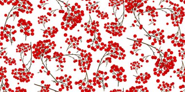  Kusursuz Noel arkaplanı beyaz arka planda izole edilmiş kutsal kırmızı böğürtlenli gerçekçi dallar. Kumaş, ambalaj kağıdı, tatil kartı, ambalaj kağıdı tasarımı için vektör illüstrasyon kullanımı.