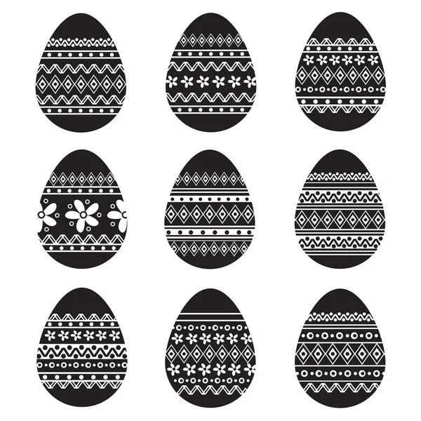 Set di uova di Pasqua in bianco e nero decorate — Vettoriale Stock