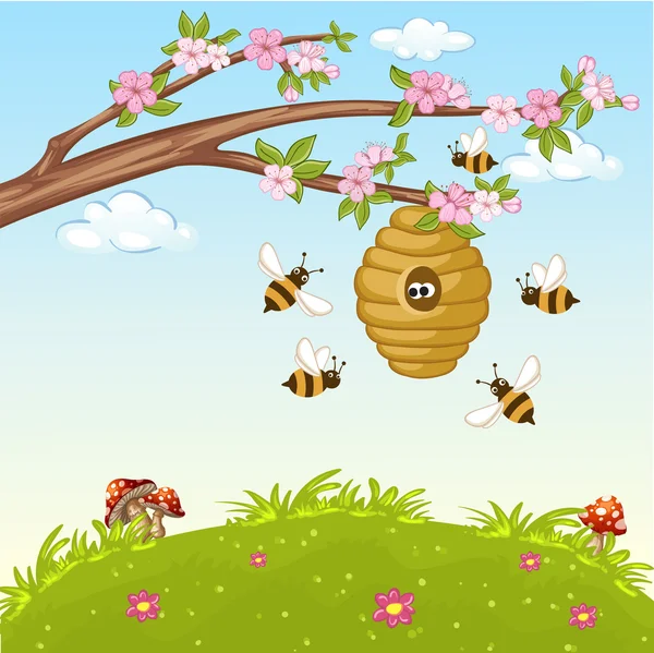 Bir arı kovanı uçan arı çizimi