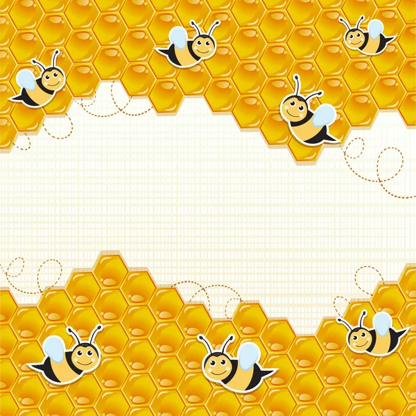 Tło o strukturze plastra miodu i pszczoły. — Wektor stockowy