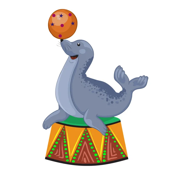 Ilustrasi Sirkus anjing laut bermain bola - Stok Vektor