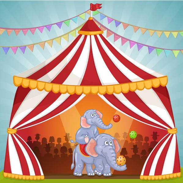 Illustratie van olifanten in het Circus spelen met de bal — Stockvector