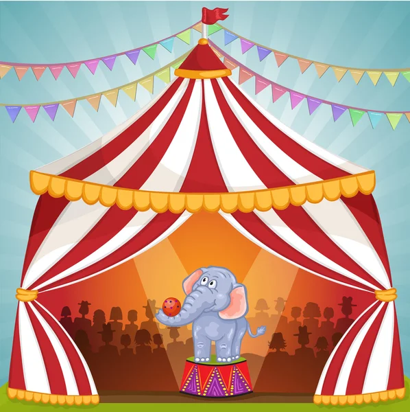 Illustratie van de olifant in Circus spelen met de bal — Stockvector