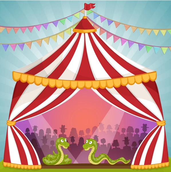 Snake, green snake in de circustent — Stockvector