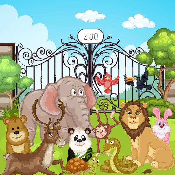 Ilustrasi hewan di Kebun Binatang - Stok Vektor