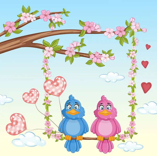 Εικονογράφηση ζευγαριού στην αγάπη, πουλιά στην αγάπη . — Διανυσματικό Αρχείο