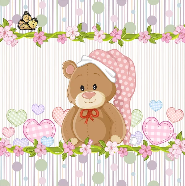 Teddy bear voor babymeisje. Baby shower uitnodiging — Stockvector