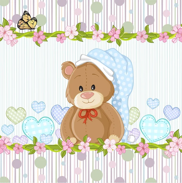 Teddy bear for baby boy . Baby shower invitation — Stock Vector