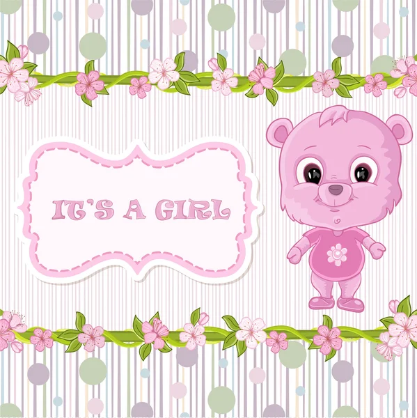 Teddy bear för flicka. Baby shower inbjudan — Stock vektor