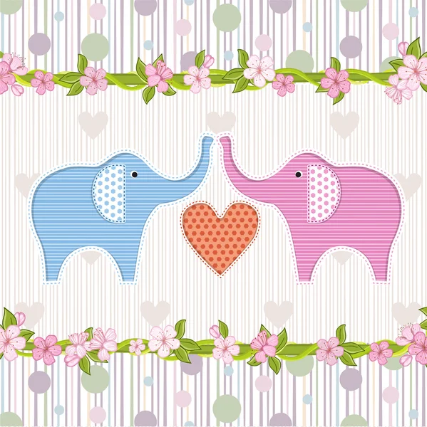 Baby shower uitnodiging met olifanten — Stockvector