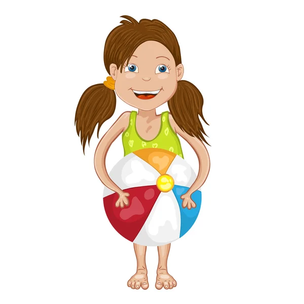 Sweet little girl with beach ball — Stock Vector