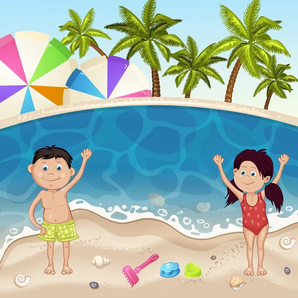 Παιδιά που παίζουν στην παραλία — Διανυσματικό Αρχείο