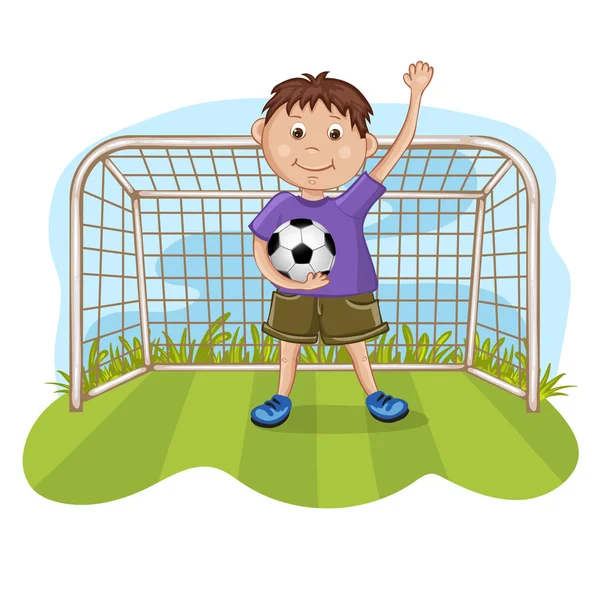 Ładny chłopak gra piłka nożna i piłka nożna — Wektor stockowy