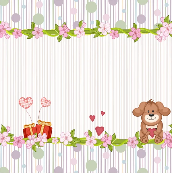 Baby shower uitnodiging met puppy — Stockvector