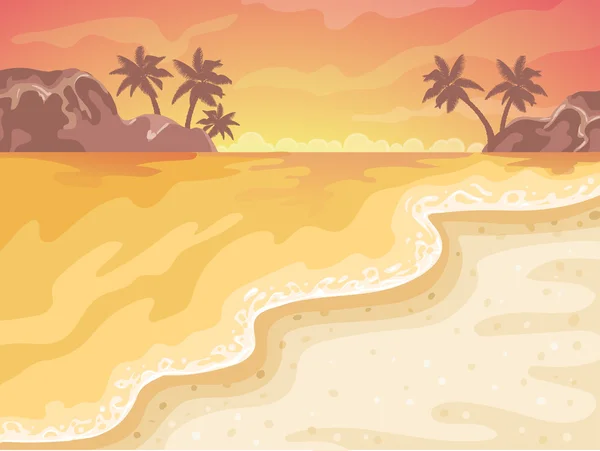 熱帯のビーチに沈む夕日 — ストックベクタ