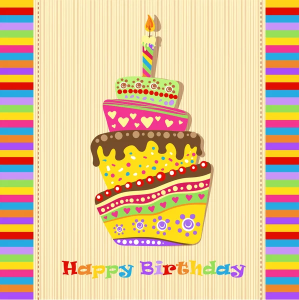 Cartão de aniversário feliz com bolo — Vetor de Stock