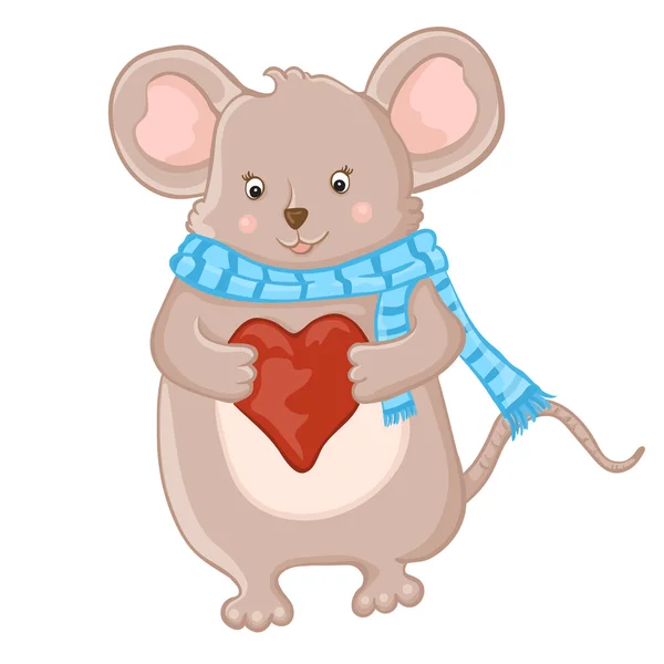 Lindo ratón con corazón . — Archivo Imágenes Vectoriales