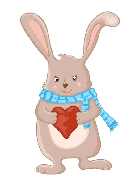 Cute little bunny holding love heart. — Stock Vector