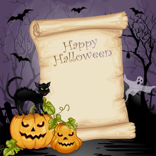 Хэллоуинский баннер с пустым бумажным свитком — стоковый вектор