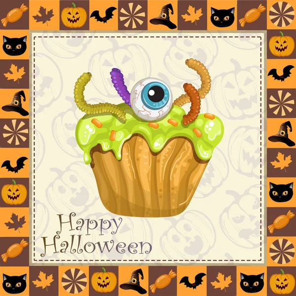 Marco de Halloween feliz con pastel horrible — Archivo Imágenes Vectoriales