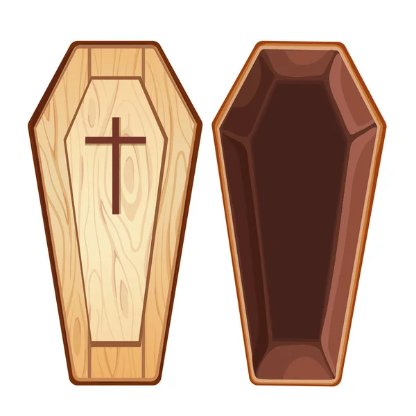 Illustration with open wooden coffin — Stock Vector