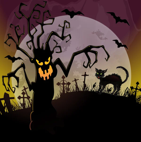 Halloween fundo com um terrível monstros árvores — Vetor de Stock