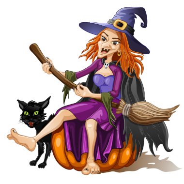 bal kabağı ile kedi komik cadı oturur
