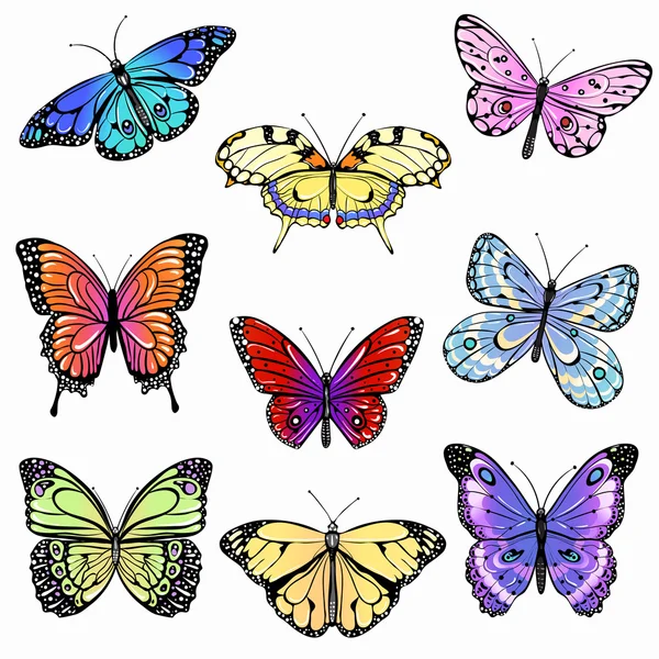 Reihe von Schmetterlingen — Stockvektor