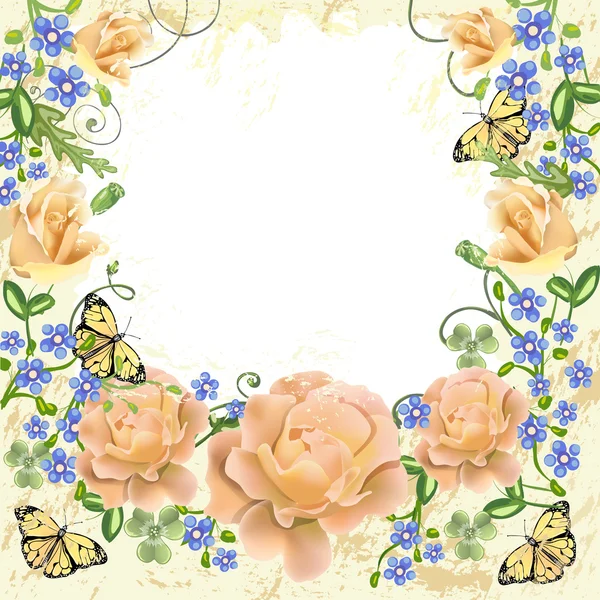 Hintergrund mit Rosen und Schmetterlingen — Stockvektor