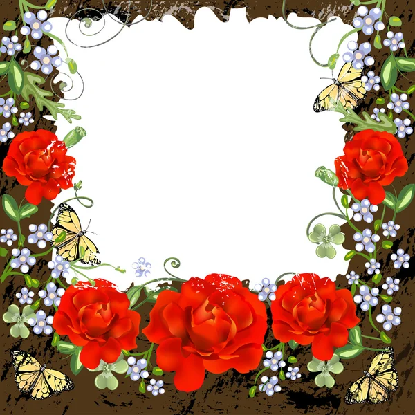 Background with roses and butterflies — Stock Vector