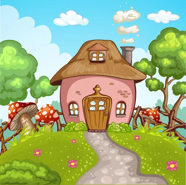 Jolie petite maison avec jardin — Image vectorielle