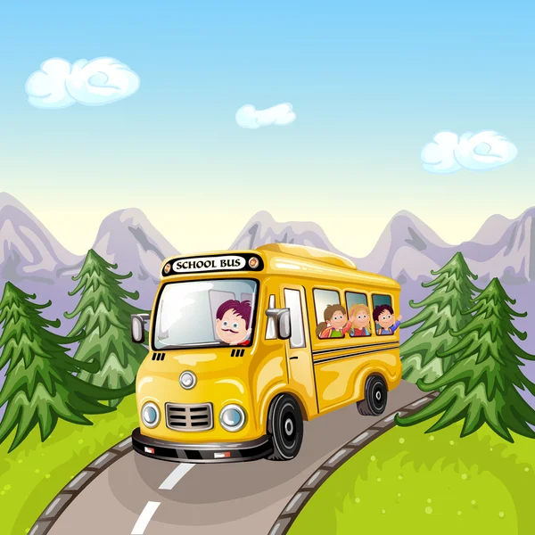 Illustratie van kinderen en school bus — Stockvector