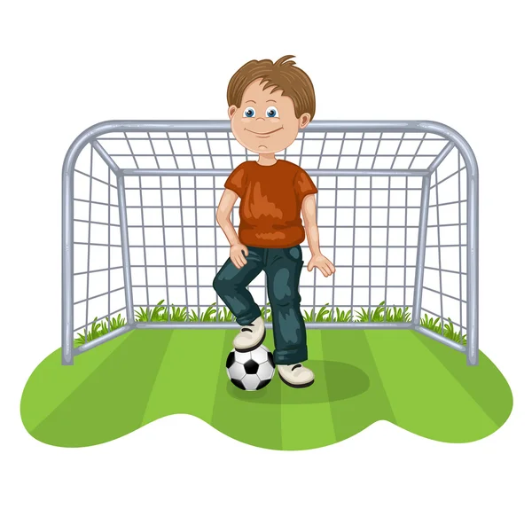 Cute Boy Playing Football or Soccer — Stock Vector