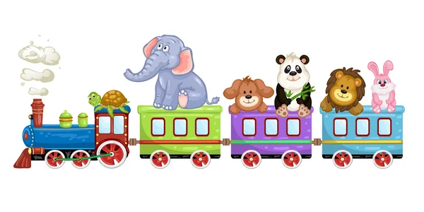 Animales lindos con tren — Vector de stock