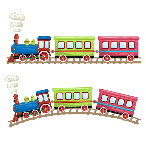 Trenes de color, vagones y carriles — Vector de stock