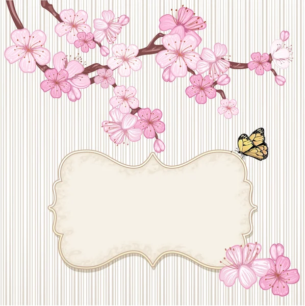 Cherry blossom,  branch with pink flowers. — Stock Vector